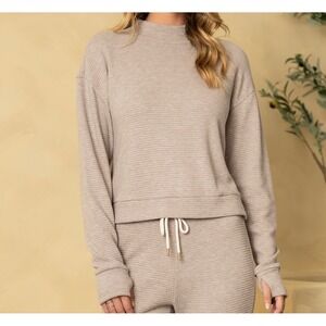 Thrive Societe Womens Mock Neck Ribbed Pullover Top Taupe Mauve NWT Stitch Fix